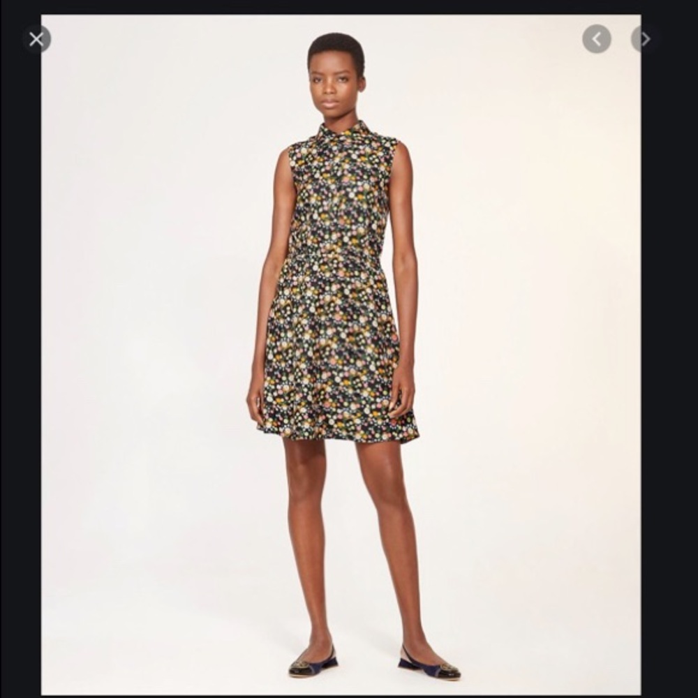 Tory Burch Black Silk Floral Sleeveless Collared Dress - Picture 3 of 3
